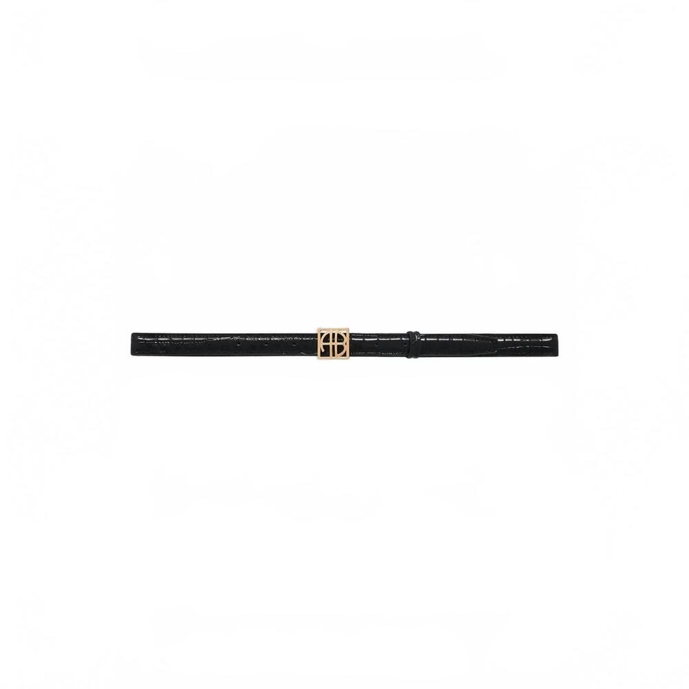 NEW ANINE BING women's monogram belt in black embossed